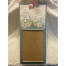 BULLETIN BOARD CORK BOARD on WOODEN FRAME & BOARD with WALLPAPER with FAIRIES   223094147432